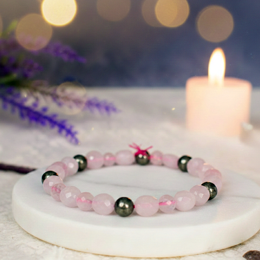 RAM154 Rose Quartz with Pyrite Bracelet - Image 1