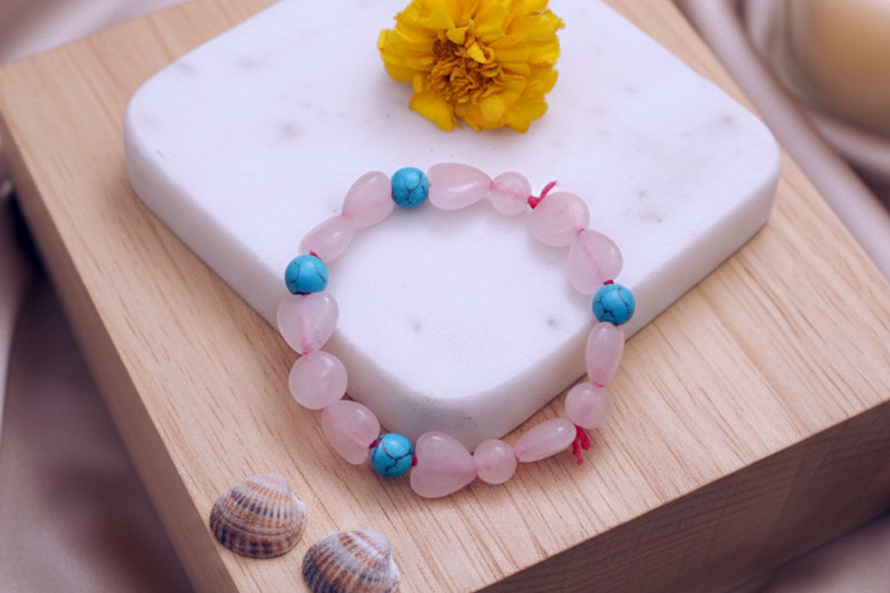 RAM246 Rose Quartz with Firoza Bracelet - Image 1